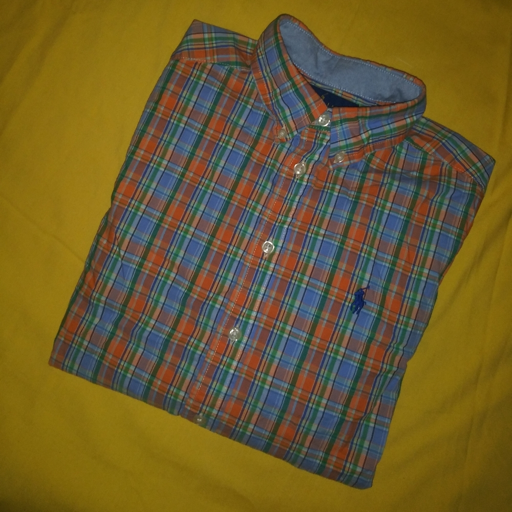 Polo Ralph Lauren | Boys Orange & Blue Plaid Long Sleeve Dress Shirt Med (10-12)
